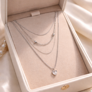 Elegant Layered Silver Heart Necklace