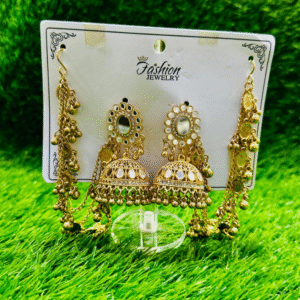 Traditional Gold-Tone Jhumka Earrings with Mirror & Pearl Detailing