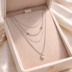 Elegant Layered Silver Heart Necklace