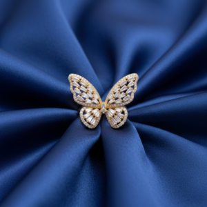 Grace in Motion: The Diamond & Pearl Butterfly Statement Ring.”