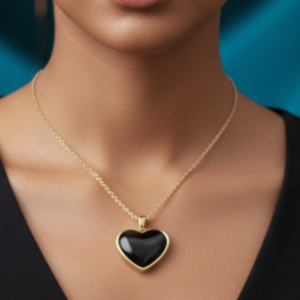 Bold Onyx-Style Heart Pendant Necklace