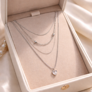 Elegant Layered Silver Heart Necklace